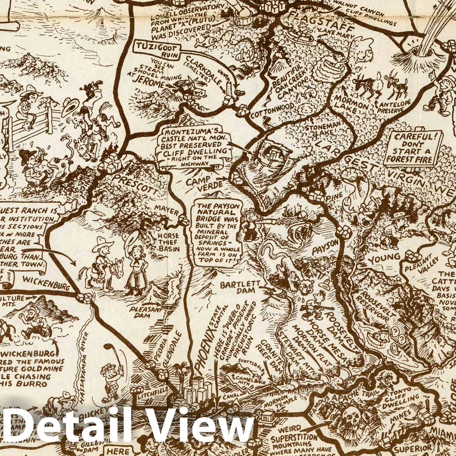 Arizona - Pictorial Map, 1938 - Reg Manning Historical Map Print