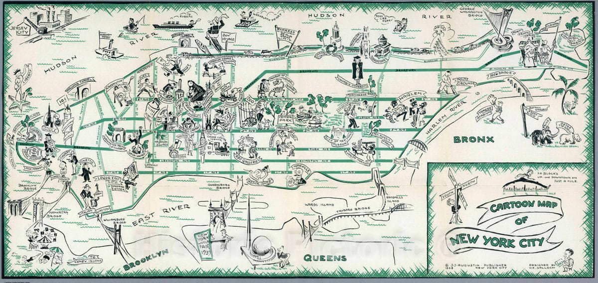 New York City - Pictorial Map, 1938 - Historical Map Print