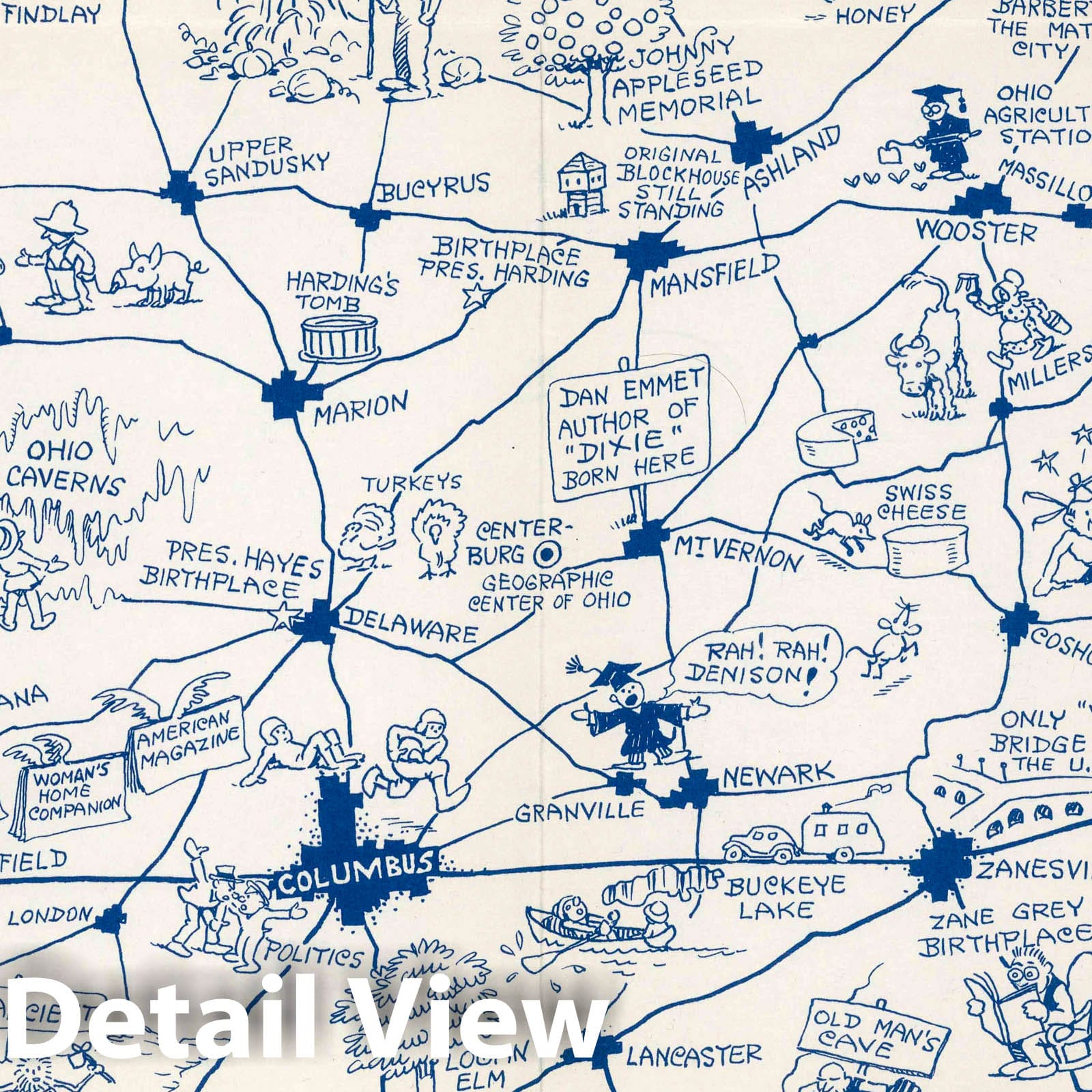 Ohio - Pictorial Map, 1939 - Claude Shafer Cartoon Guide