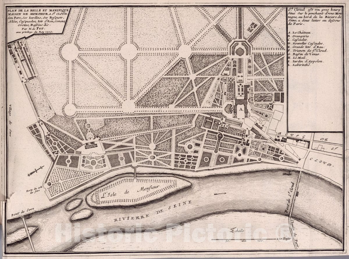 Historic Map - Plan De La Belle et Manifique Maison De Monsieur A St. Cloud/Map Of The Beautiful and Manifique House Of A Mr. St. Cloud. [Near Pari, 1705 - Vintage Wall Art