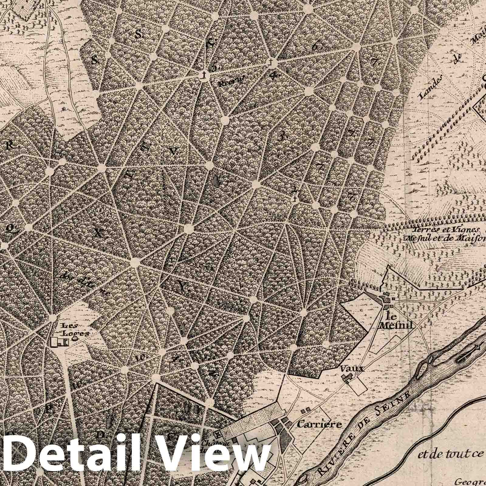 Forest of Laye, Saint-Germain-en-Laye, Poissy & Vezinet 1705 Historical Map Print