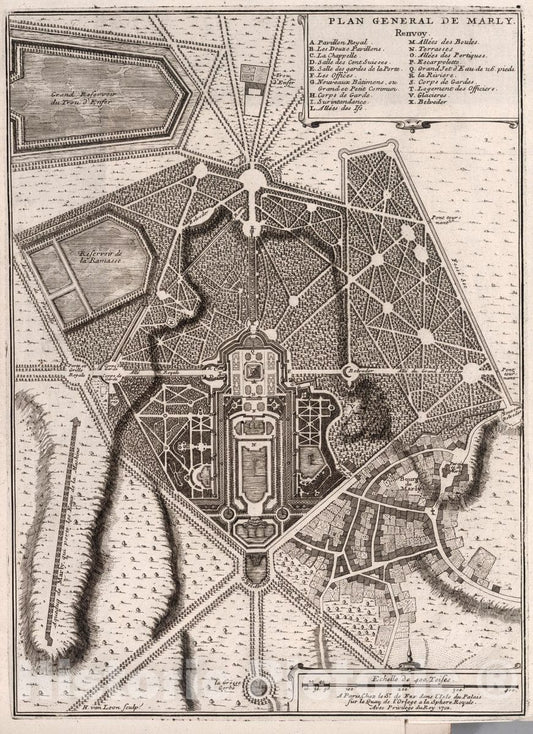 Historic Map : Plan de General de (Chateau de) Marly, 1716 Atlas - Vintage Wall Art