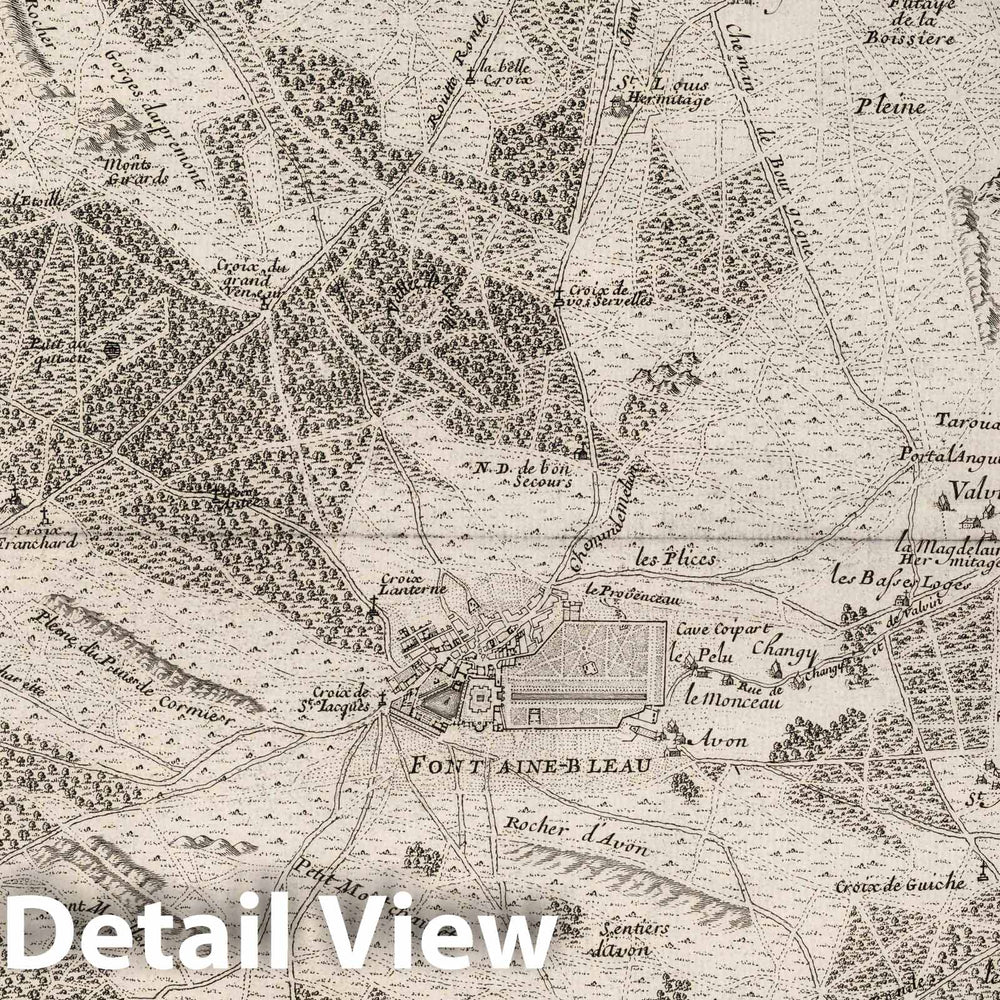 Historic Map : Forest de Biere ou de Fontaine-Bleau, France, 1697 Atlas - Vintage Wall Art