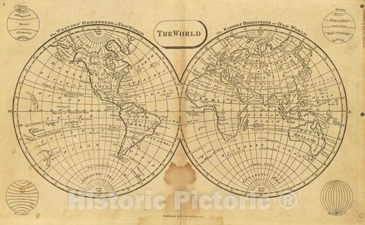 Historic Map : 1819 School Atlas - The World. Published by Lincoln & Edmands, (1819) - Vintage Wall Art