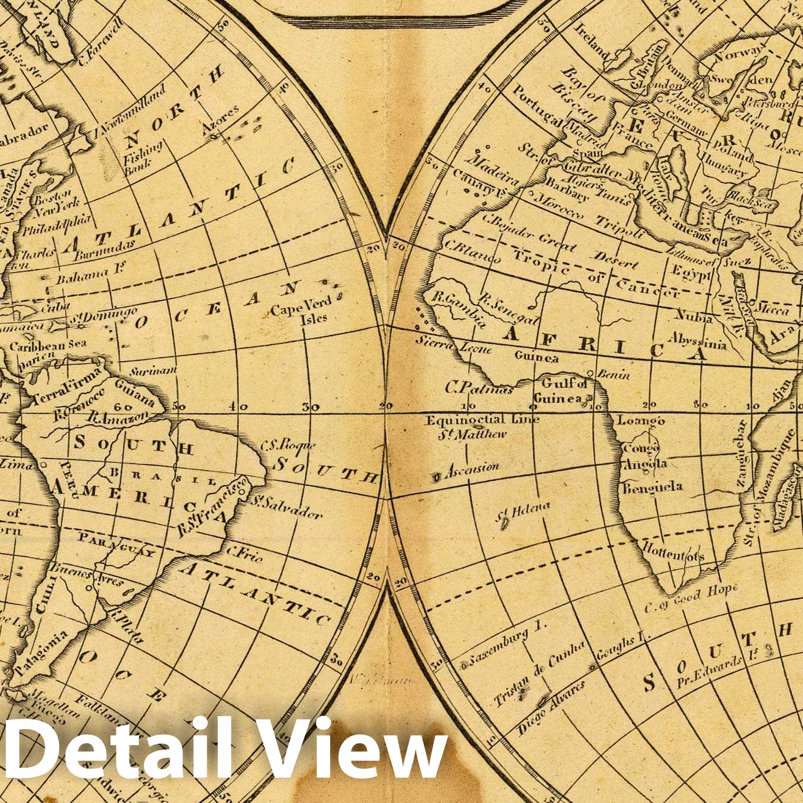 World Map, 1819 - Lincoln & Edmands School Atlas Print