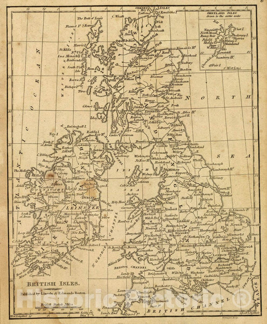 Historic Map : British Isles. (with) Shetland Isles. Withington sculp. (Published by Lincoln & Edmands, 1819), 1819 Atlas - Vintage Wall Art