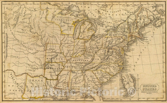 Historic Map : 1832 School Atlas - United States. H. Morse Sc. Published by Lincoln & Edmands, Boston. (1832) - Vintage Wall Art