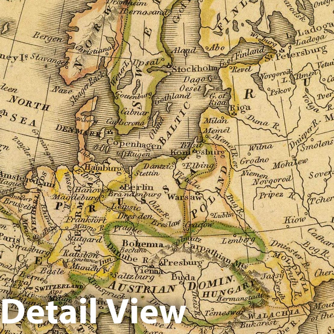Europe, 1832 - Historical Topographic Map Print