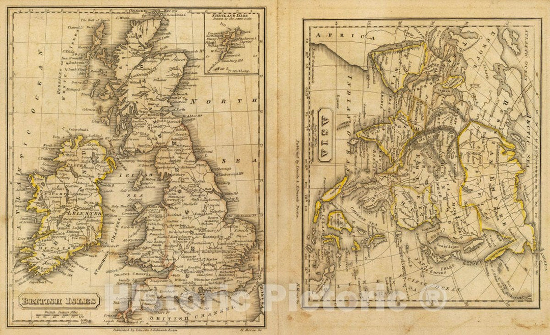 Historic Map : 1832 School Atlas - British Isles. Asia. H. Morse Sc. Published by Lincoln & Edmands, Boston. (1832) - Vintage Wall Art