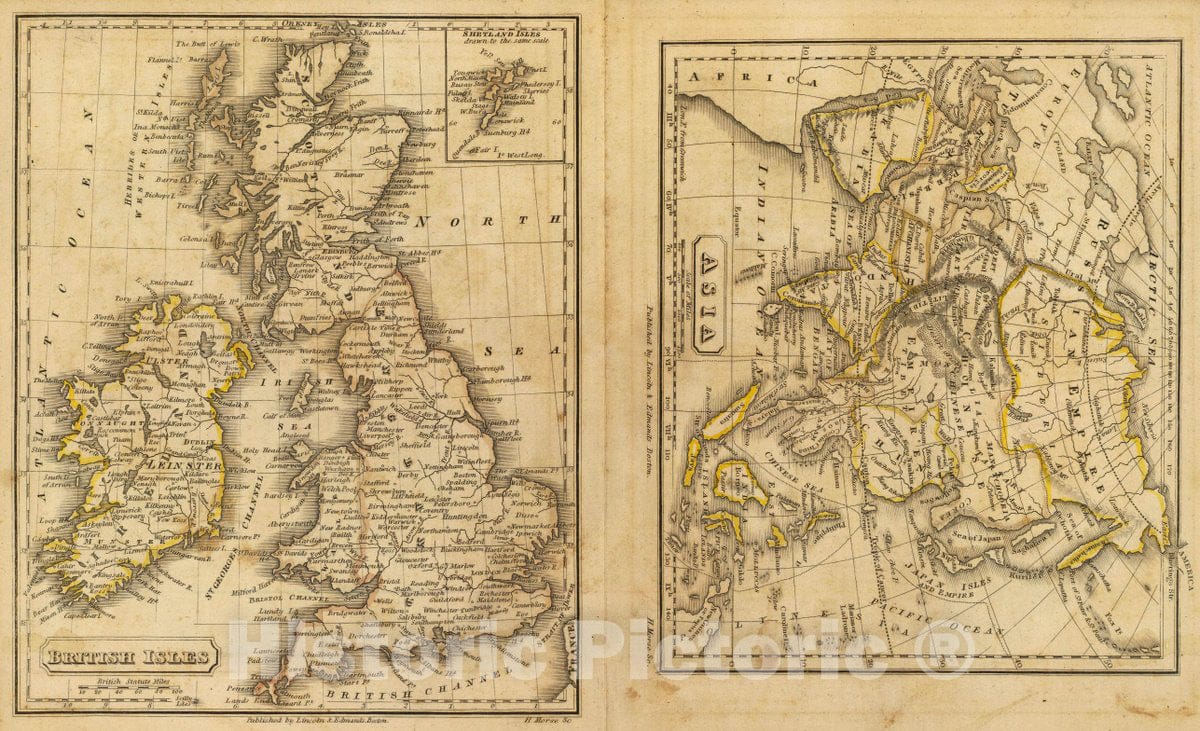 Historic Map : 1832 School Atlas - British Isles. Asia. H. Morse Sc. Published by Lincoln & Edmands, Boston. (1832) - Vintage Wall Art