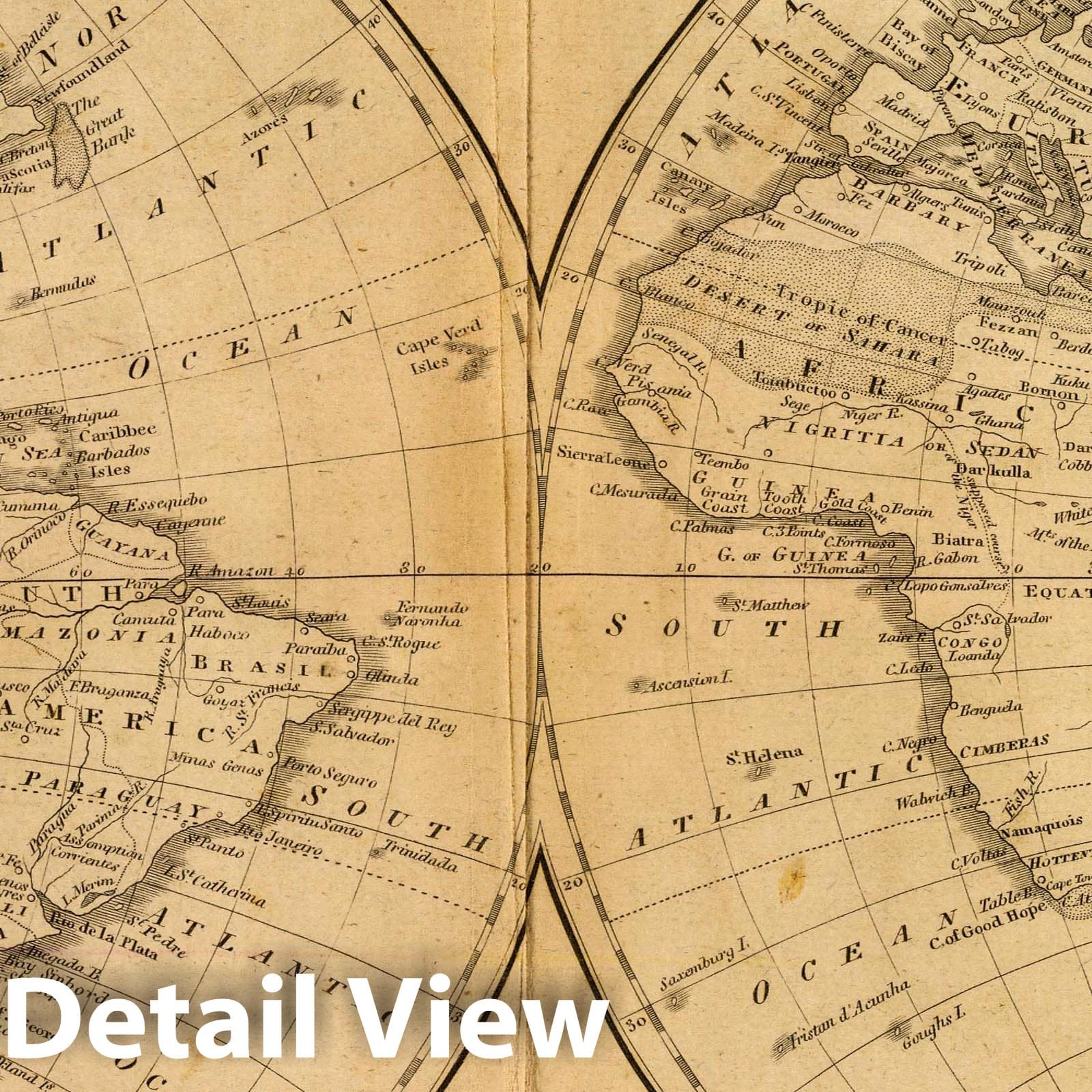 World Map 1825 - Carey's School Atlas Historical Reproduction