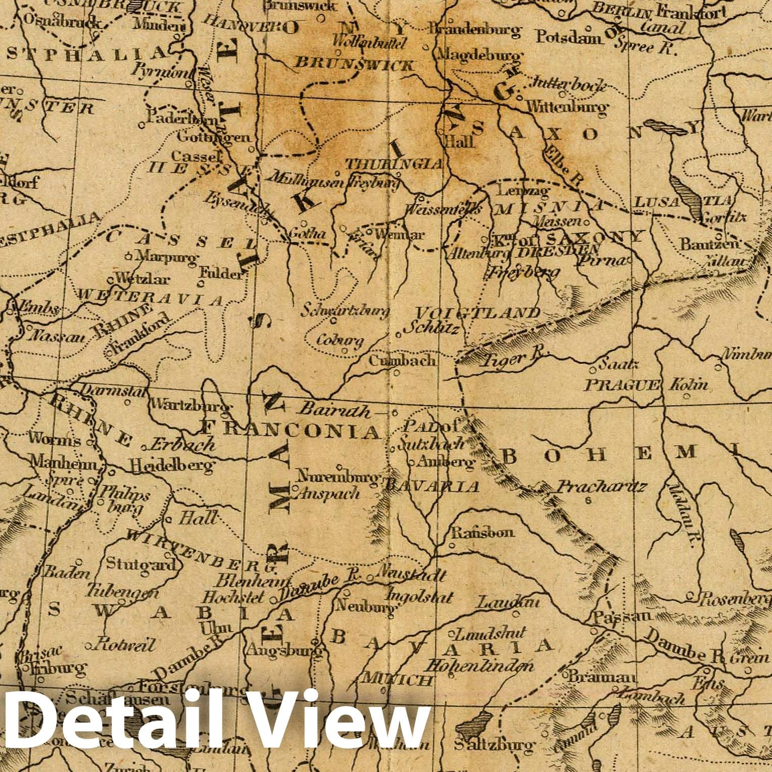 Germany, Austria, and Central Europe, 1825 - Historical Map Print
