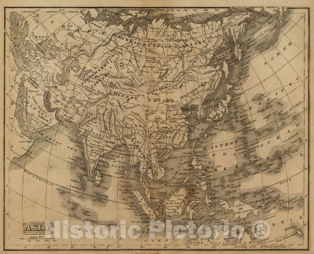 Historic Map : Asia. Philad, Published by M. Carey & Son, 1820. (1825), 1825 Atlas - Vintage Wall Art