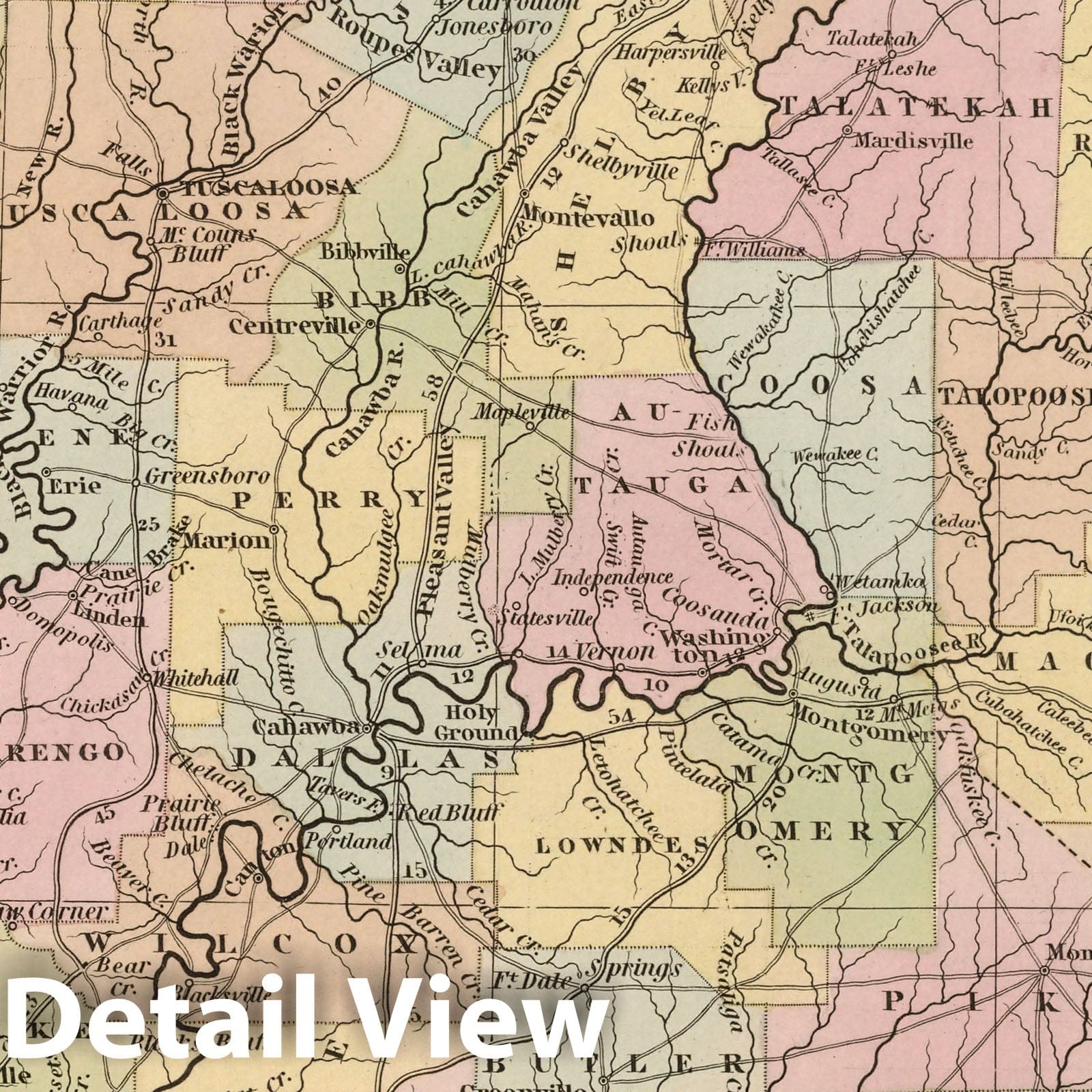 Alabama - Road Map, 1836 - Historical Map Print