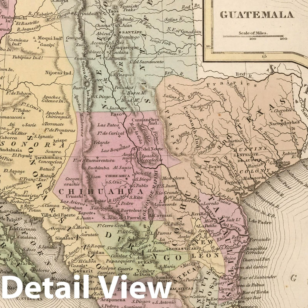 Mexico and Guatemala with Valley of Mexico, 1836 - Historical Map Print