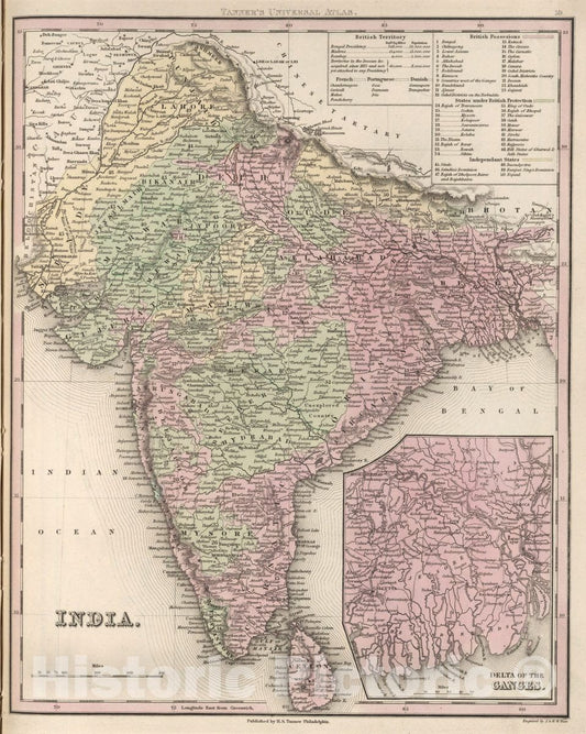 Historic Map : 1836 India. (Inset) Delta of The Ganges. - Vintage Wall Art
