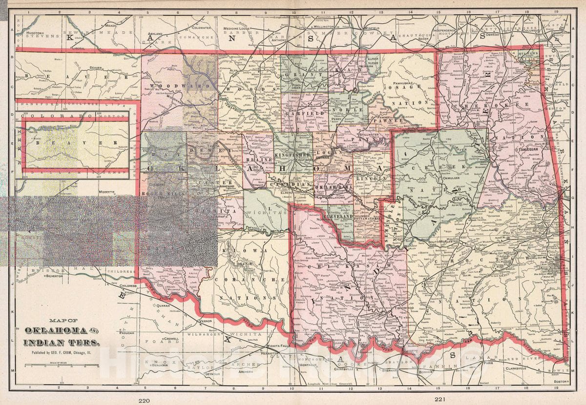 Historic Map : Map of Oklahoma and Indian Territory, 1901 Atlas - Vintage Wall Art