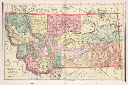 Historic Map : Montana. Published by George F. Cram, Chicago, Ill. Cram's atlas of the world, ancient and modern : new census edition - indexed, 1901 AtlasVintage Wall Art