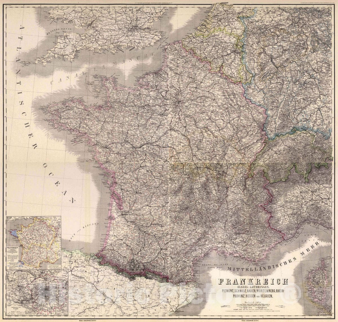 Historic Map : Composite Map: France and Belgium, 1875 Atlas - Vintage Wall Art