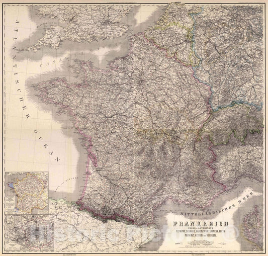 Historic Map : Composite Map: France and Belgium, 1875 Atlas - Vintage Wall Art