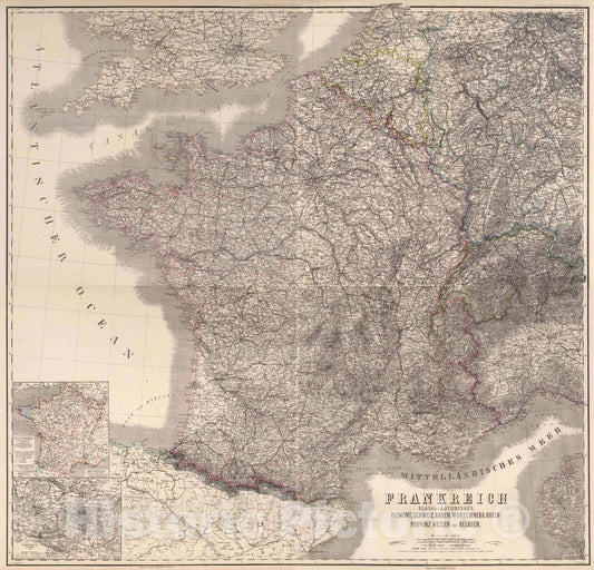 Historic Map : Composite Map: France and Belgium, 1879 Atlas - Vintage Wall Art