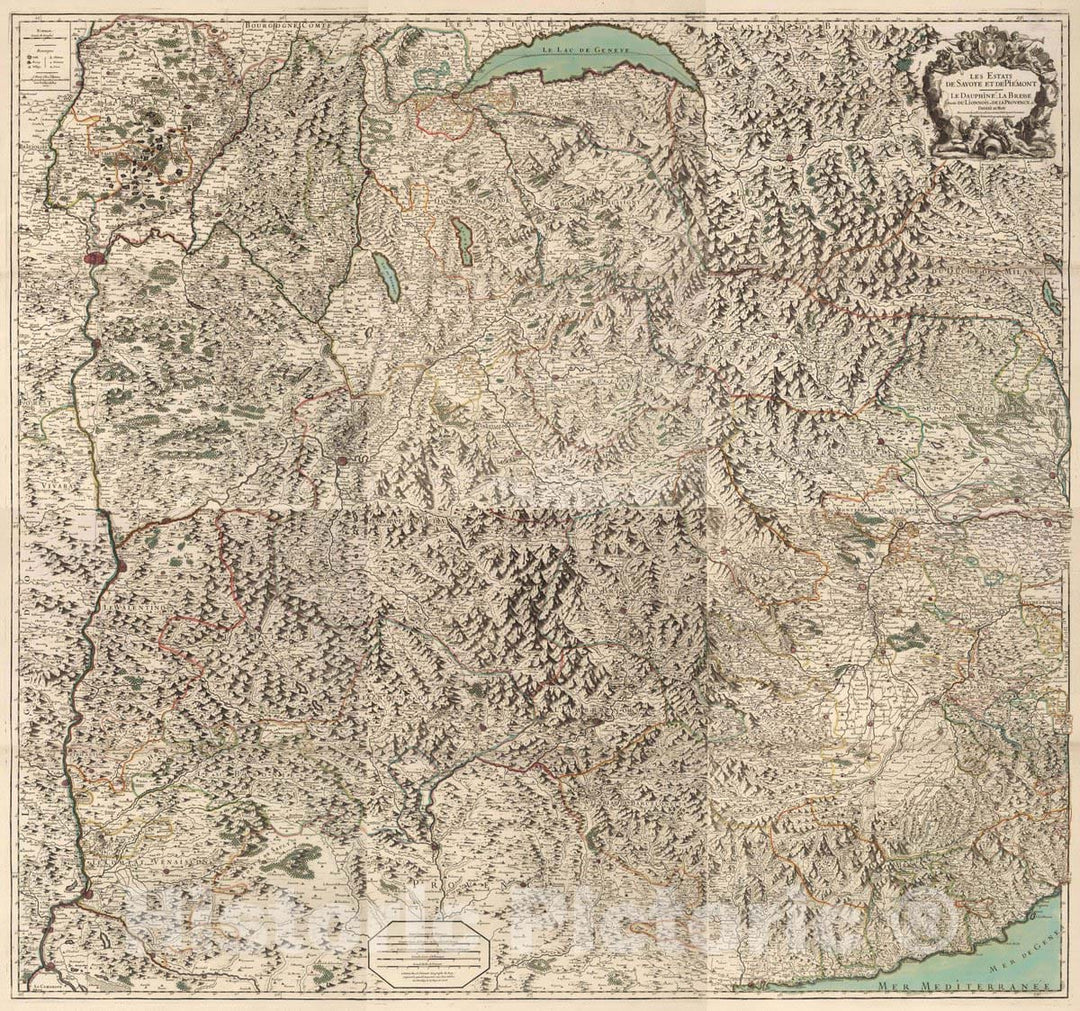 Historic Map : Savoy , France Composite Map: Les Estats de Savoye et de Piemont, 1695 Atlas , Vintage Wall Art