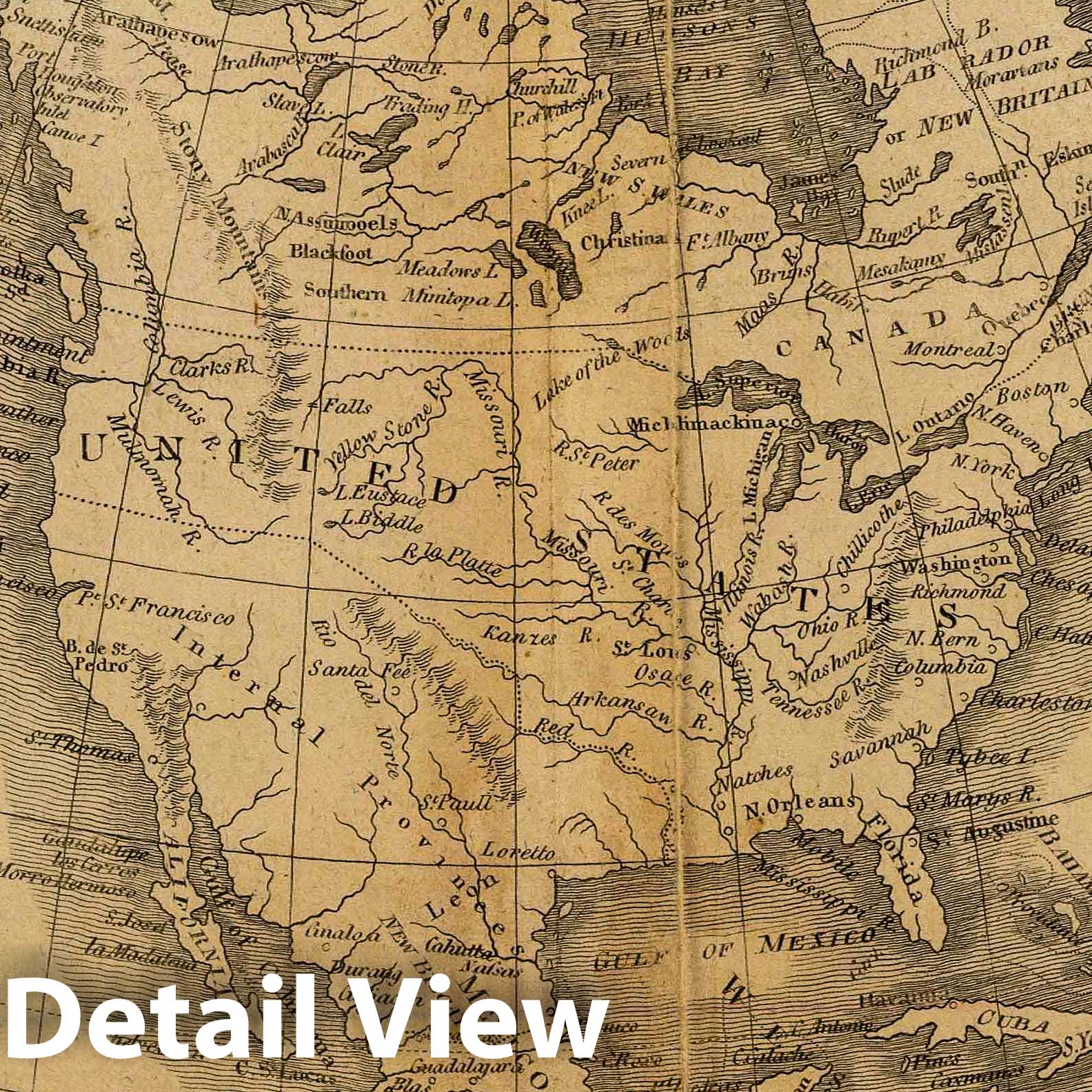 North America, 1825 - Historical Map Print from Carey's School Atlas