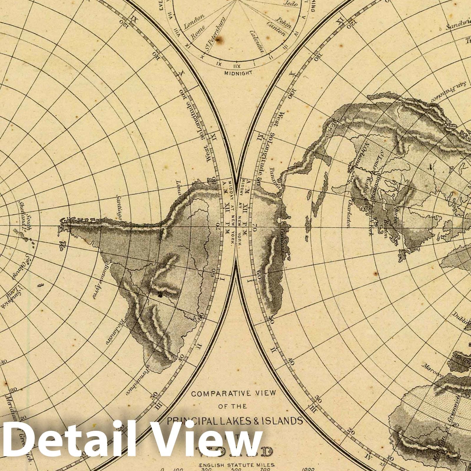 World - Physical Map, 1864 - Cornell's Companion Atlas