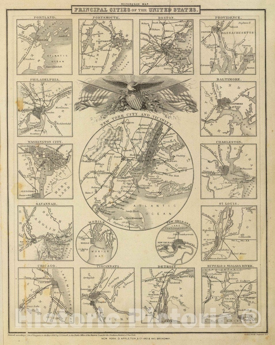 Historic Map : Principal Cities of The United States, 1864 Atlas - Vintage Wall Art