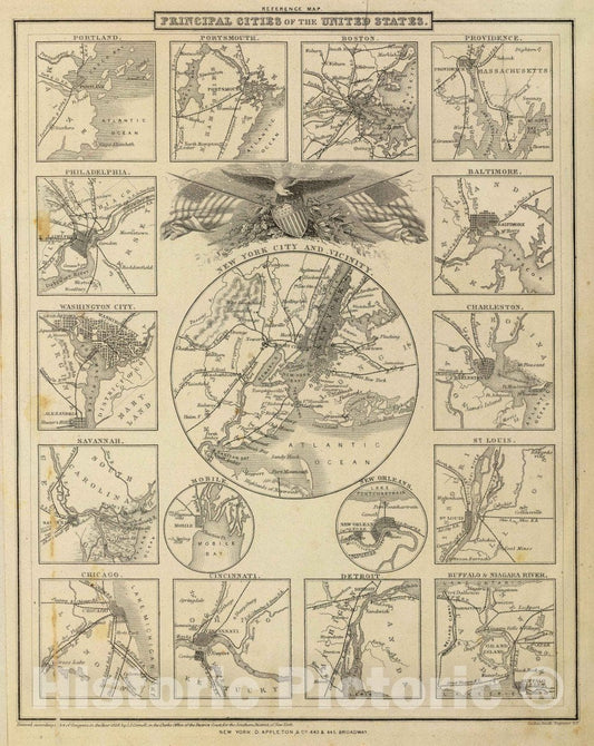 Historic Map : Principal Cities of The United States, 1864 Atlas - Vintage Wall Art
