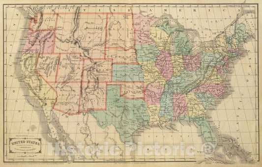 Historic Wall Map : 1864 School Atlas - United States. Designed to accompany Cornell's High School Geography. - Vintage Wall Art