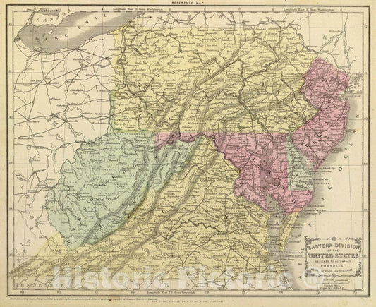 Historic Map : Eastern Division of The United States. Designed to accompany Cornell's High School Geography. Drawn by E. Wells, N.Y, 1864 Atlas - Vintage Wall Art