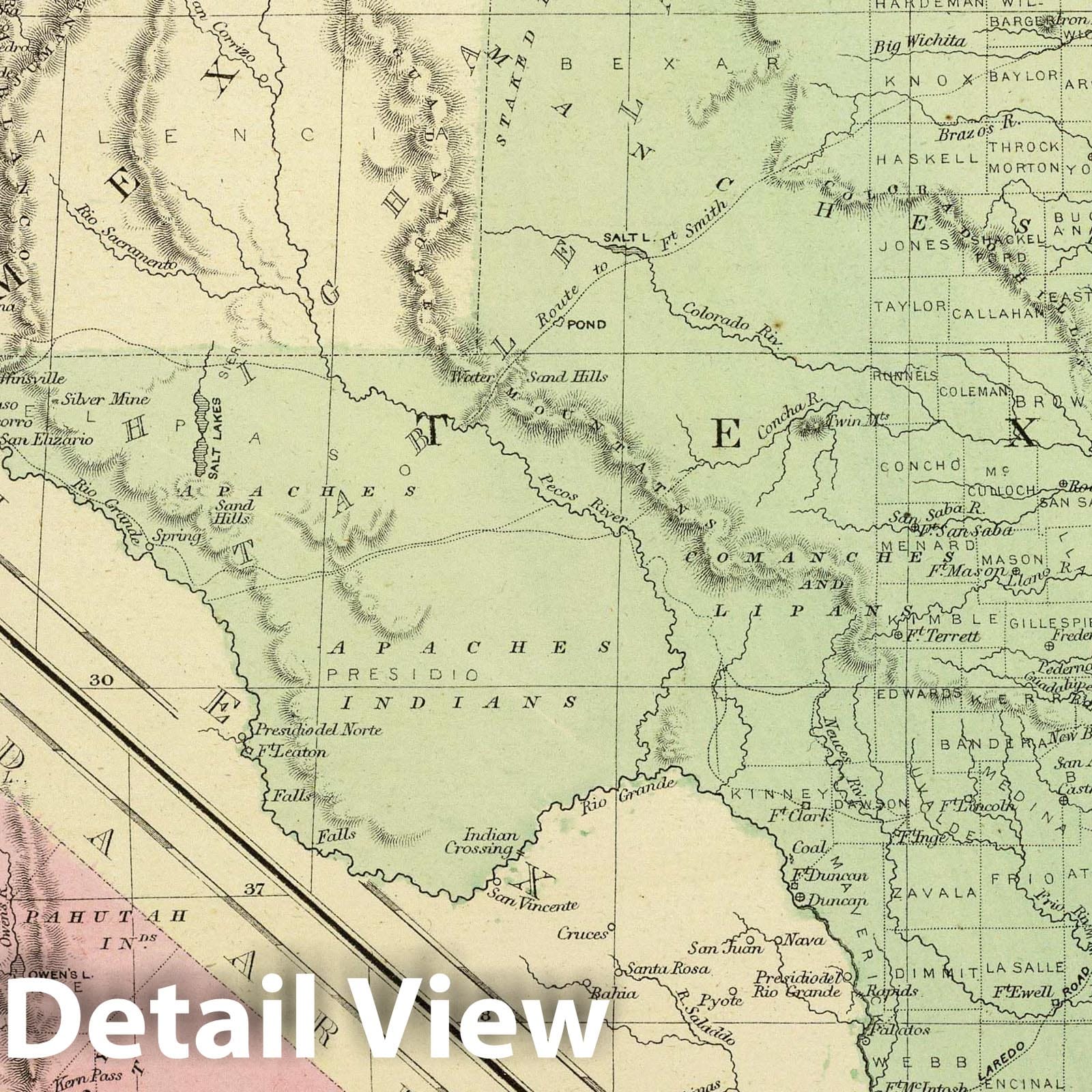 Texas and California, 1864 - Historical Map Print