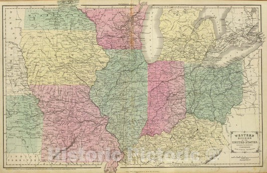 Historic Map : U.S. Mid West, Western Division of The United States. Drawn by E. Wells, N.Y, 1864 Atlas , Vintage Wall Art