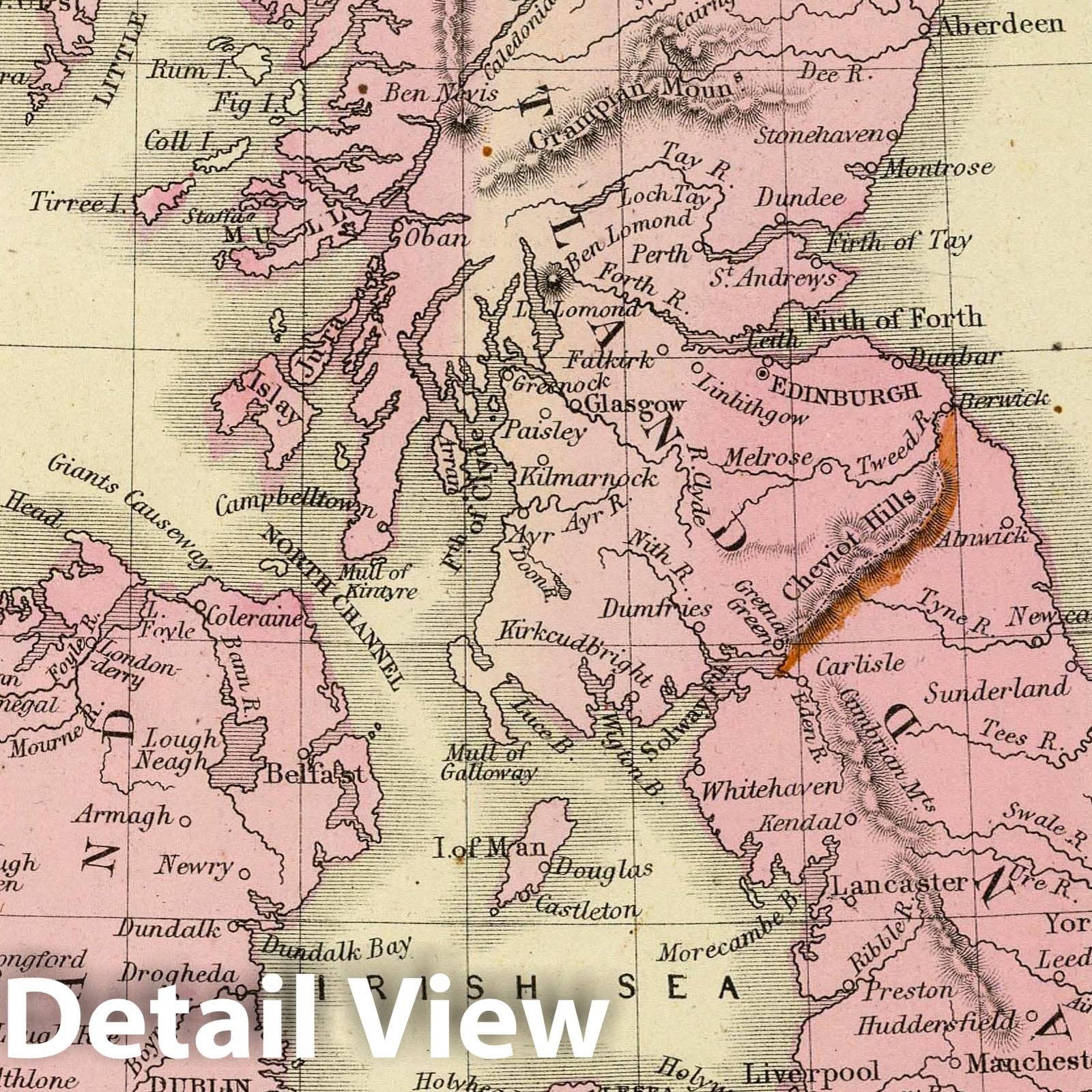 British Isles, 1864 - Cornell's High School Geography Atlas Map Print
