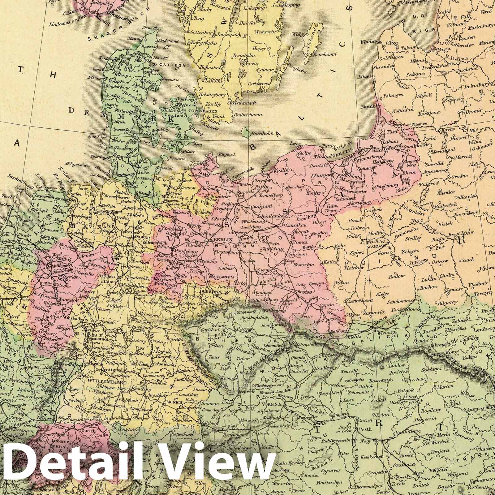 Europe, 1864 - Cornell's High School Geography Atlas Map Print