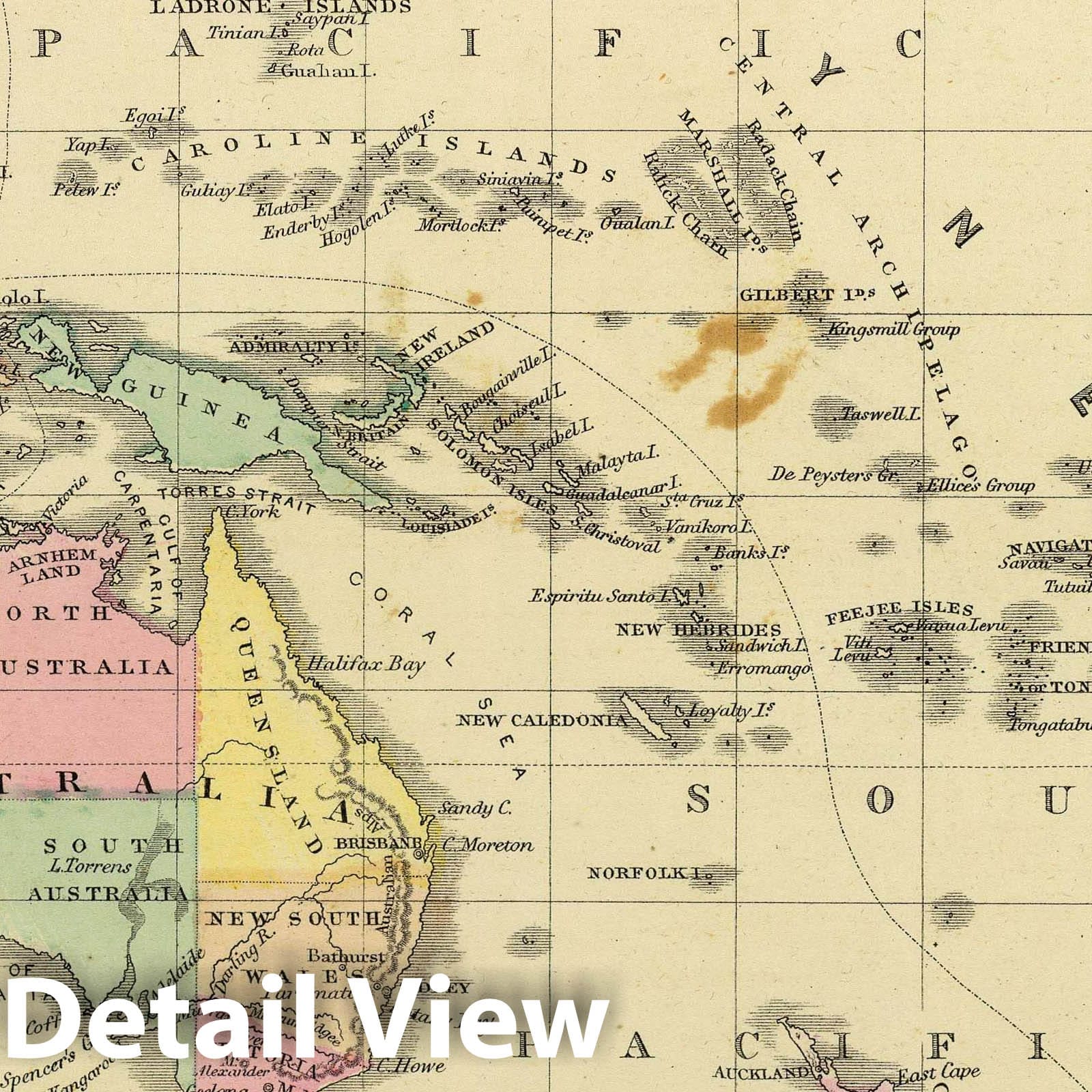 Oceania with Hawaii, Tasmania, and Southeastern Australia, 1864 - Historical Map Print