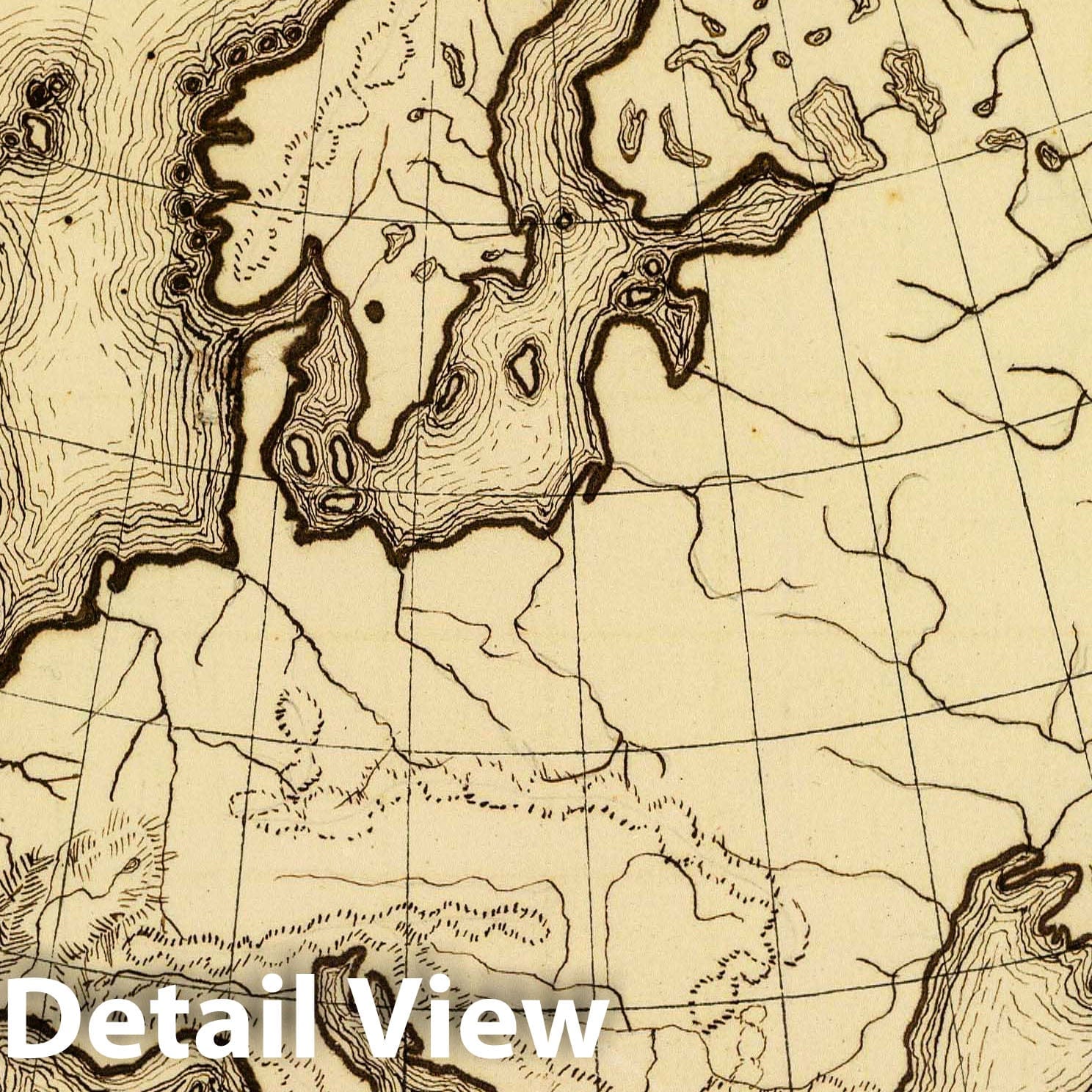 Europe 1850 Historical Topographic Map Print