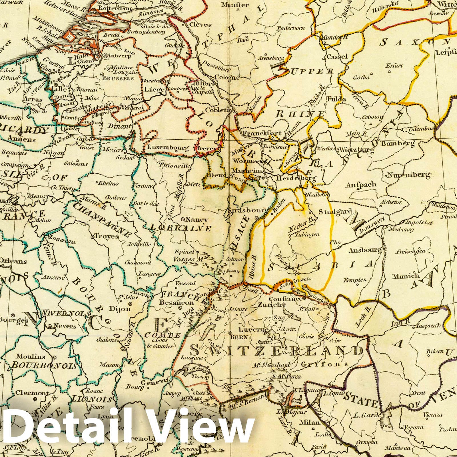 Central Europe - River Map, 1799 - Historical Map Print