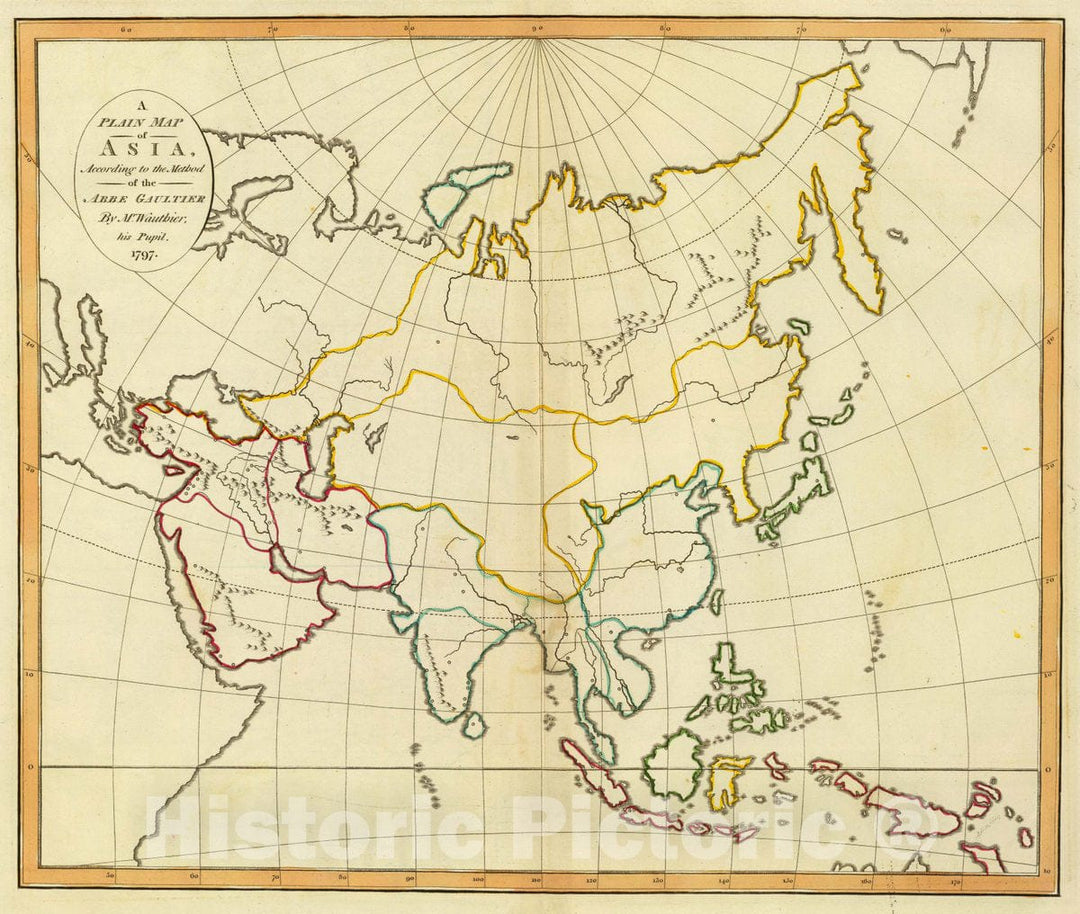 Historic Map : A Plain map of Asia, According to The Method of The Abbe Gaultier. by Mr. Wauthier, his Pupil, 1797, 1797 Atlas - Vintage Wall Art
