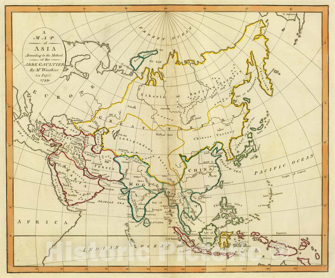 Historic Map : Asia According to The Method of The Abbe Gaultier. by Mr. Wauthier, his Pupil, 1799, 1799 Atlas - Vintage Wall Art