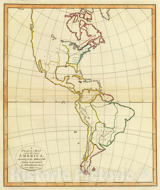 Historic Map : A Plain map of America, According to The Method of The Abbe Gaultier by Mr. Wauthier, his Pupil. 1797, 1797 Atlas - Vintage Wall Art
