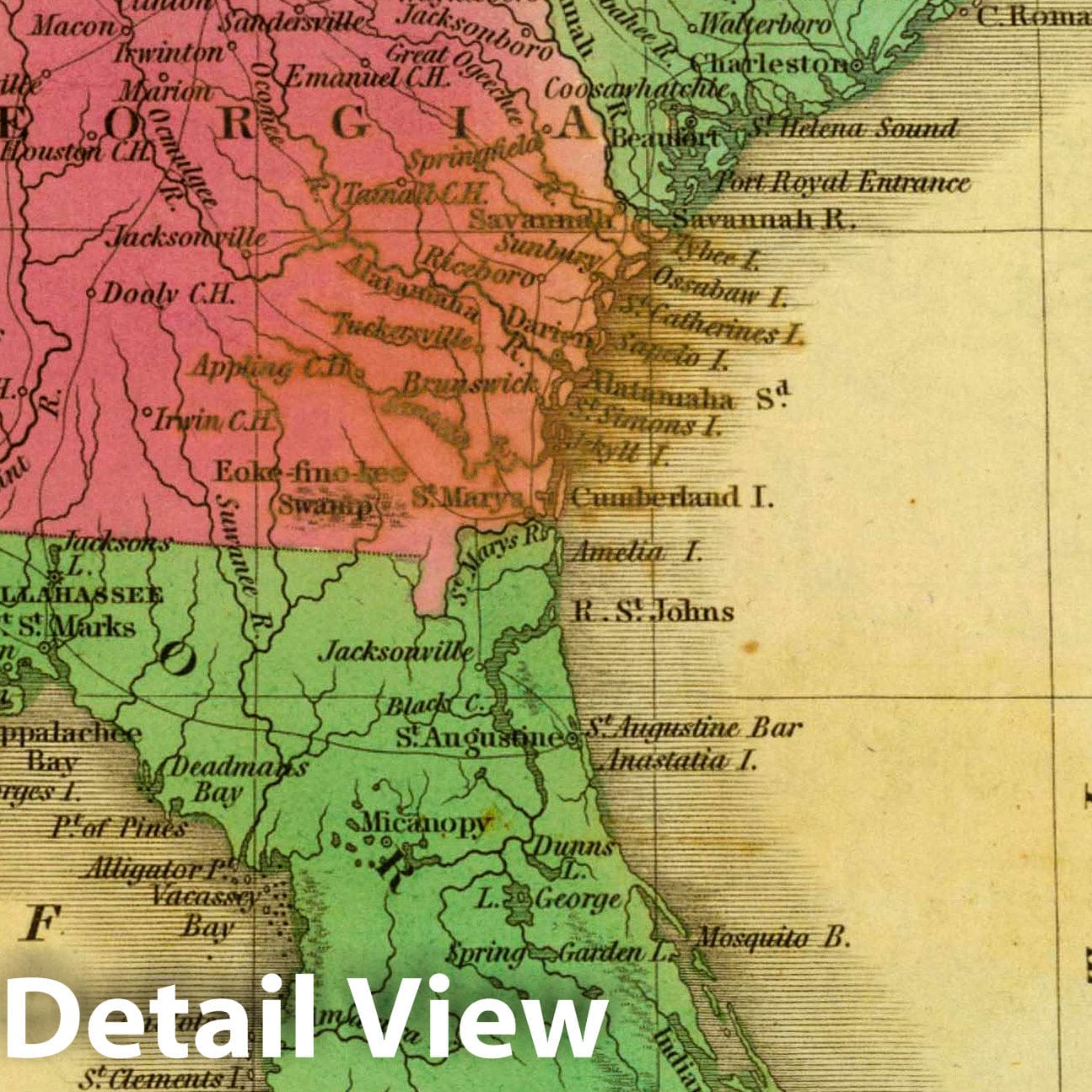 North Carolina, South Carolina, Georgia, and Florida, 1830 - Historical Map Print