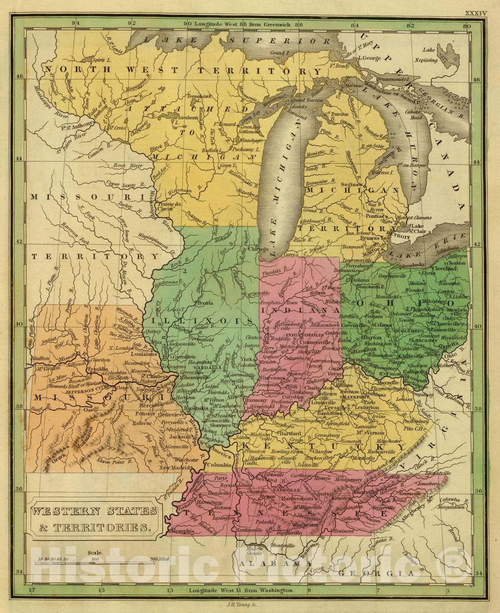Historic Map : Western States, Territories, 1830 Atlas - Vintage Wall Art