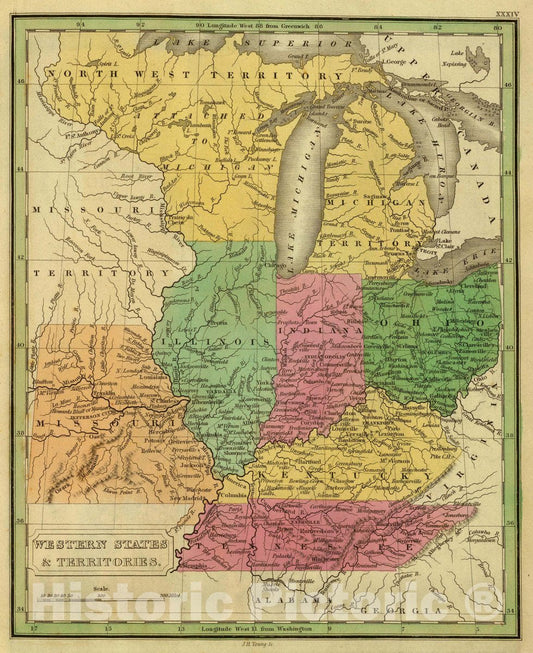 Historic Map : Western States, Territories, 1830 Atlas - Vintage Wall Art