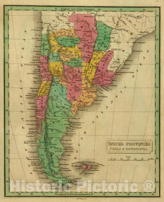 Historic Map : United Provinces, Chili, Patagonia, 1830 Atlas - Vintage Wall Art