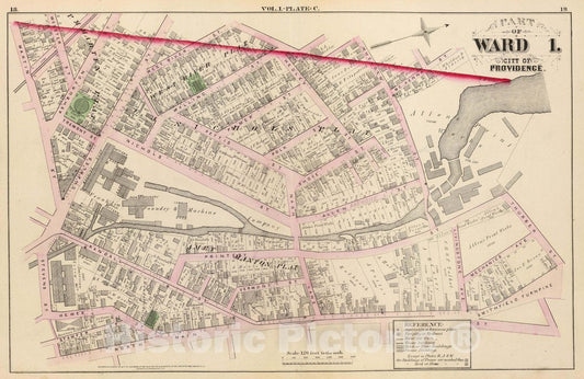 Historic Wall Map : Part of Ward 1, City of Providence. Vol. 1, Plate C, 1875 City Atlas - Vintage Wall Art