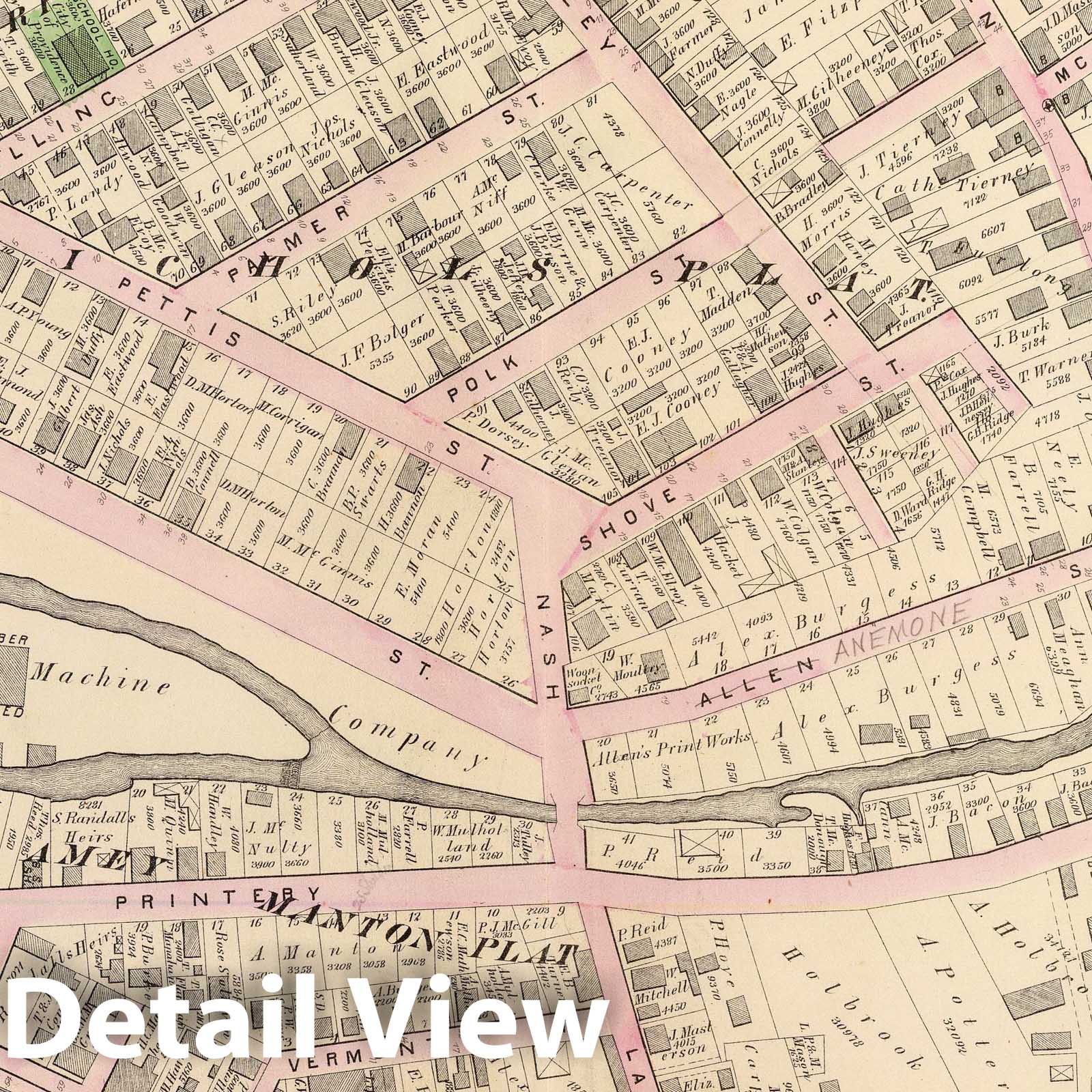 Historic Wall Map : Part of Ward 1, City of Providence. Vol. 1, Plate C, 1875 City Atlas - Vintage Wall Art