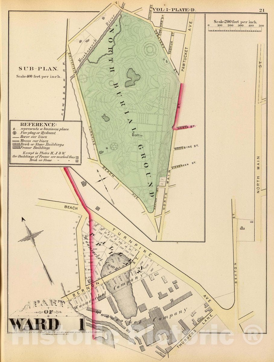 Historic Map : Part of Ward 1, (City of Providence). Vol. 1, Plate D, 1875 City Atlas - Vintage Wall Art