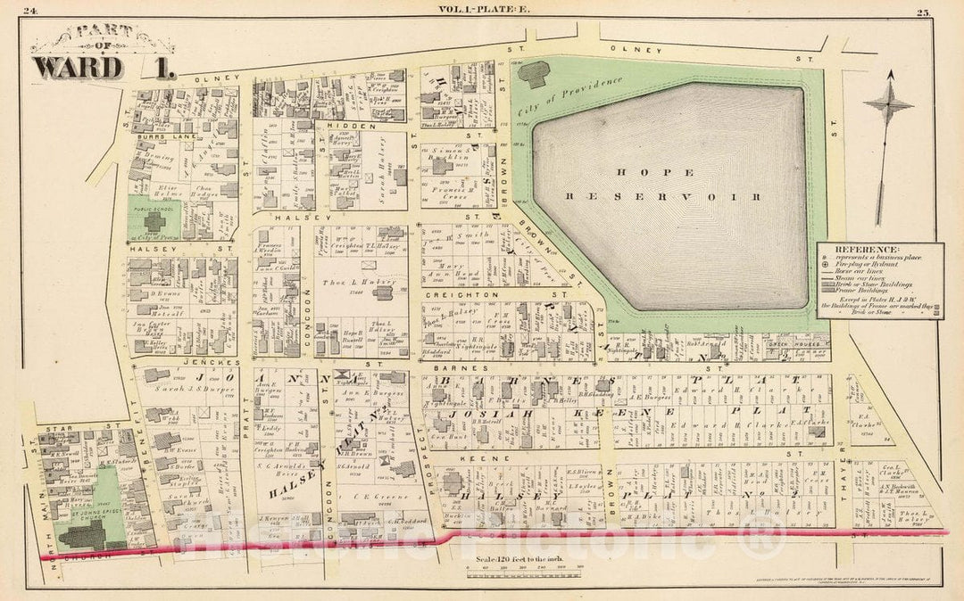 Historic Map : 1875 City Atlas - Part of Ward 1, (City of Providence). Vol. 1, Plate E. - Vintage Wall Art
